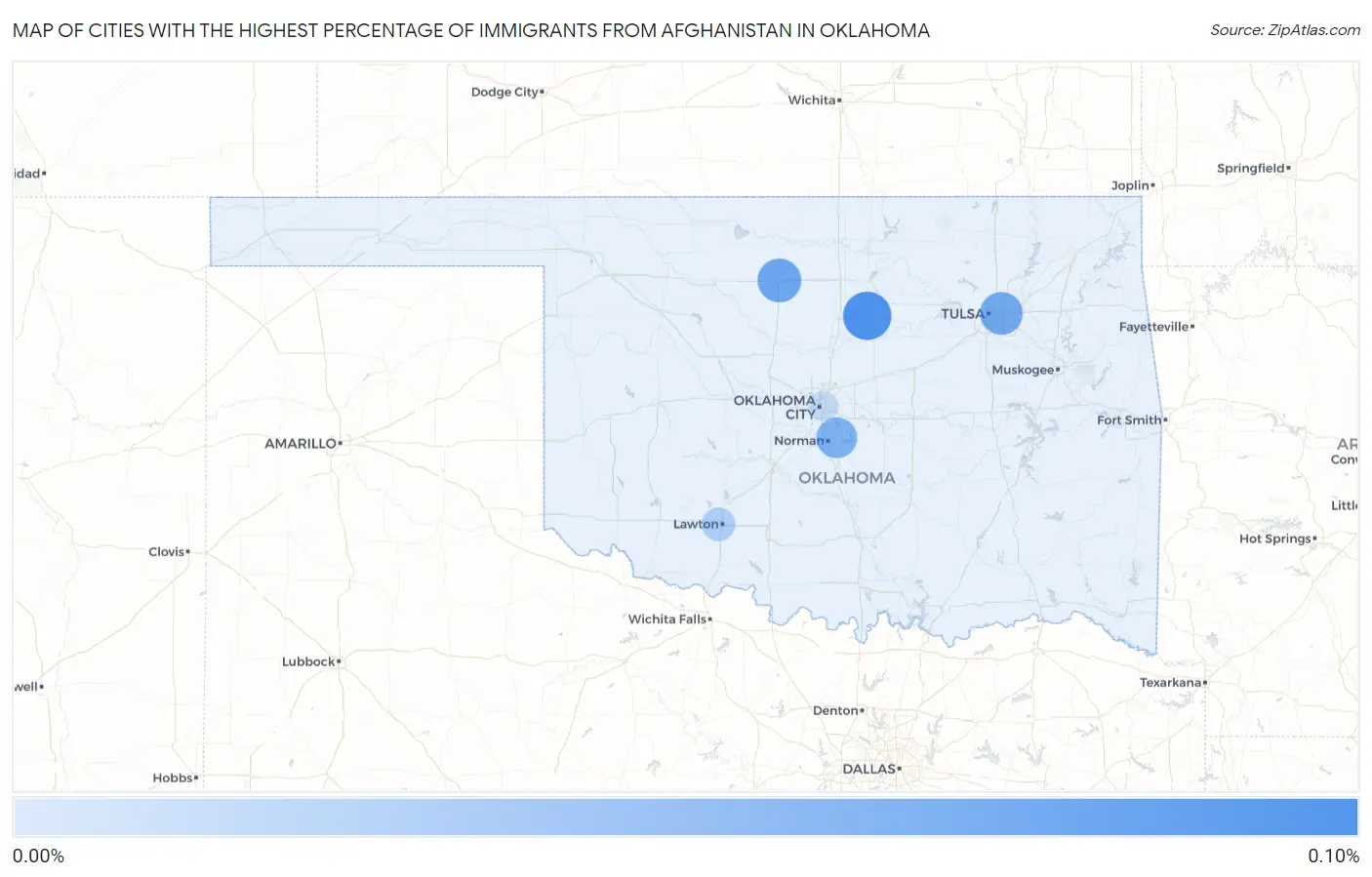 Cities with the Highest Percentage of Immigrants from Afghanistan in Oklahoma Map