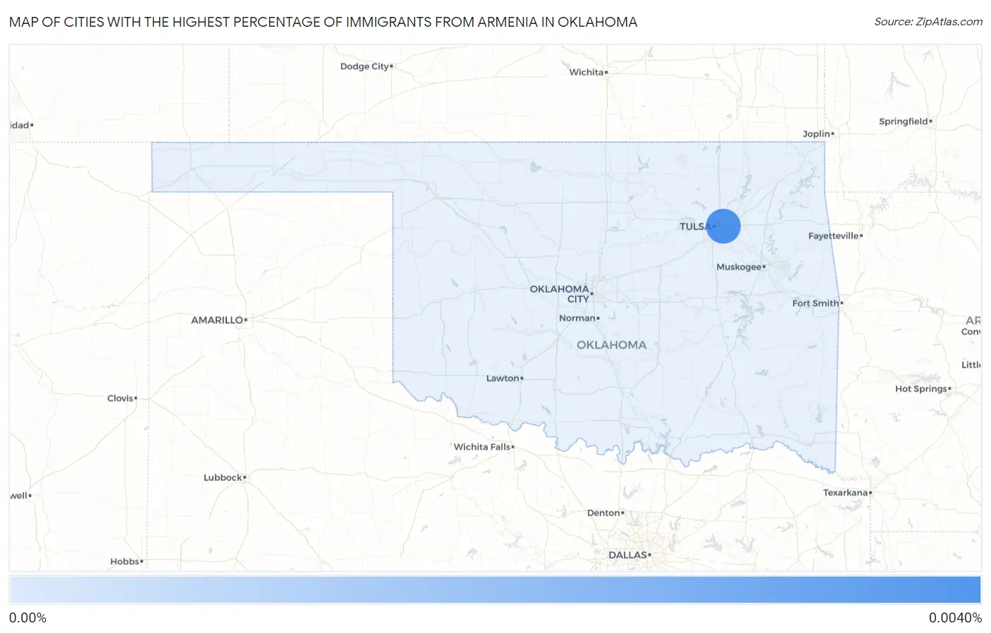 Cities with the Highest Percentage of Immigrants from Armenia in Oklahoma Map