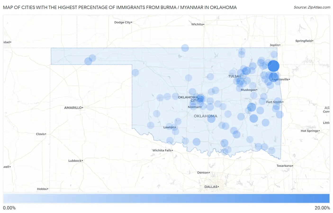 Cities with the Highest Percentage of Immigrants from Burma / Myanmar in Oklahoma Map