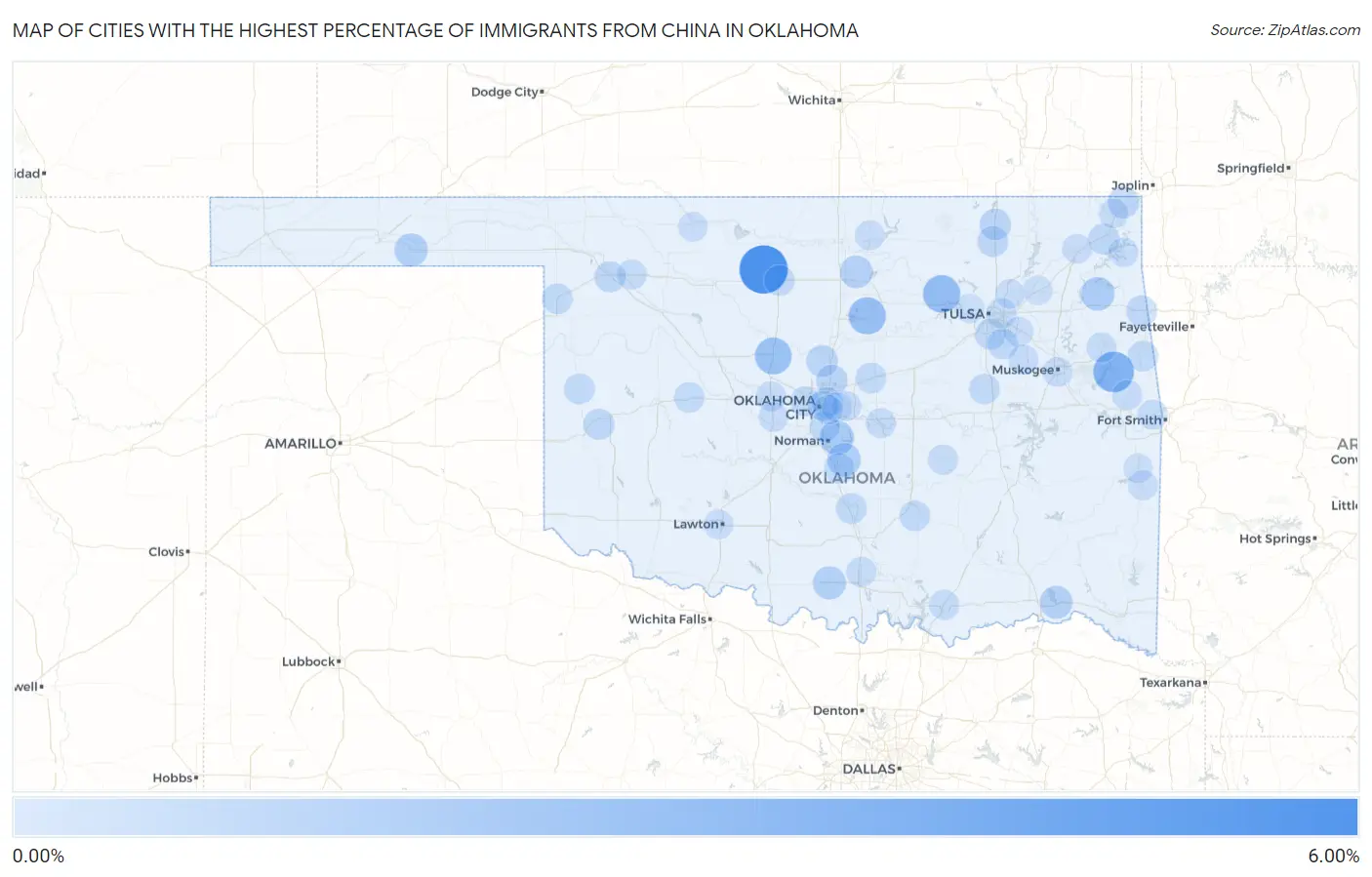 Cities with the Highest Percentage of Immigrants from China in Oklahoma Map