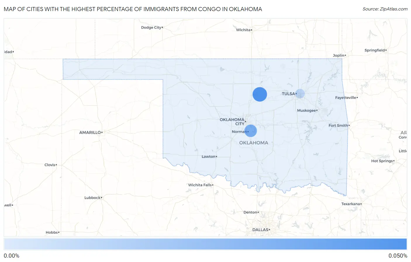 Cities with the Highest Percentage of Immigrants from Congo in Oklahoma Map