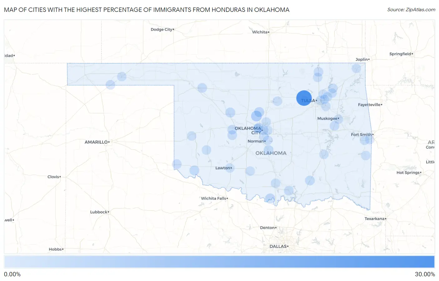 Cities with the Highest Percentage of Immigrants from Honduras in Oklahoma Map