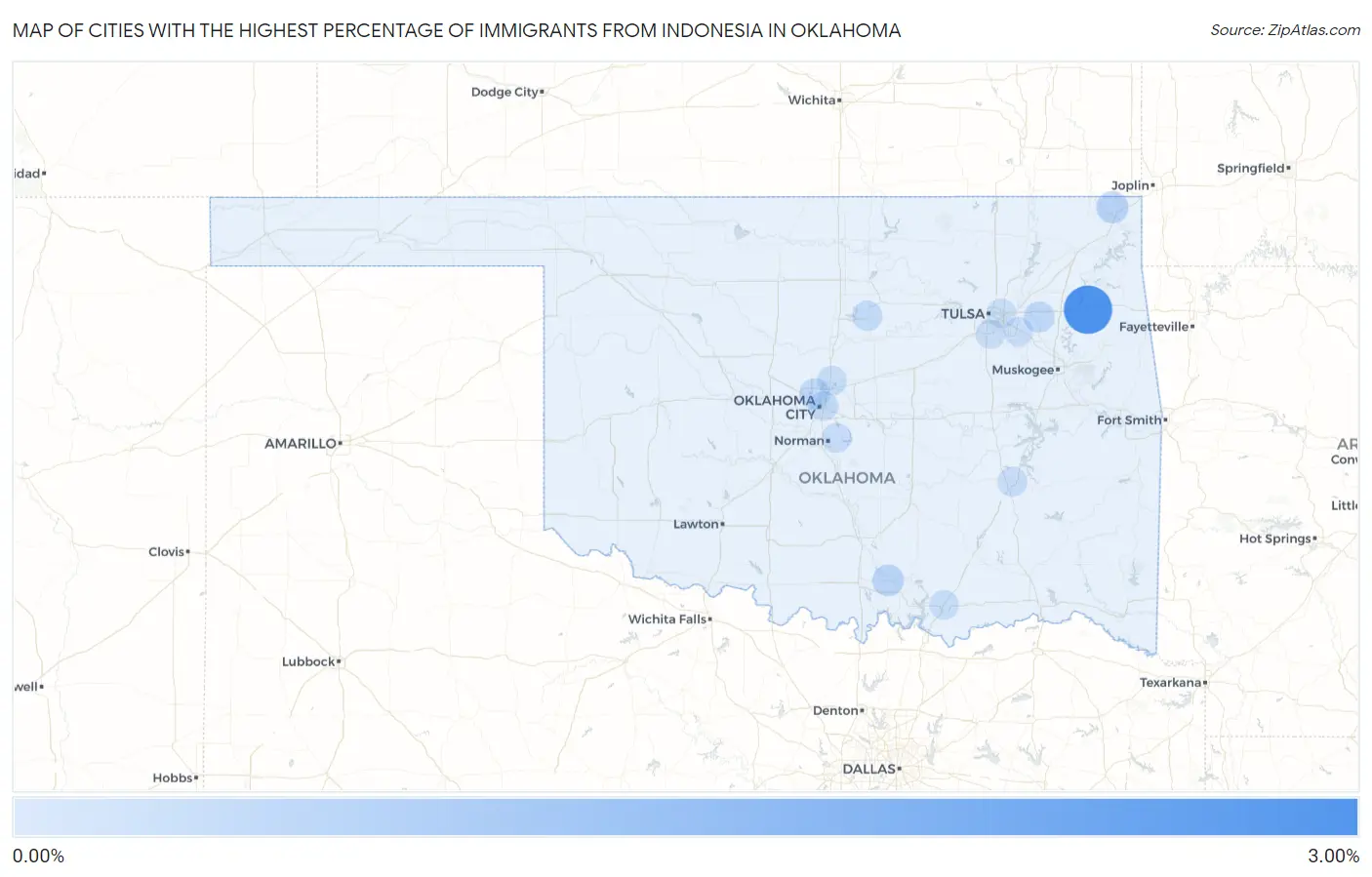 Cities with the Highest Percentage of Immigrants from Indonesia in Oklahoma Map