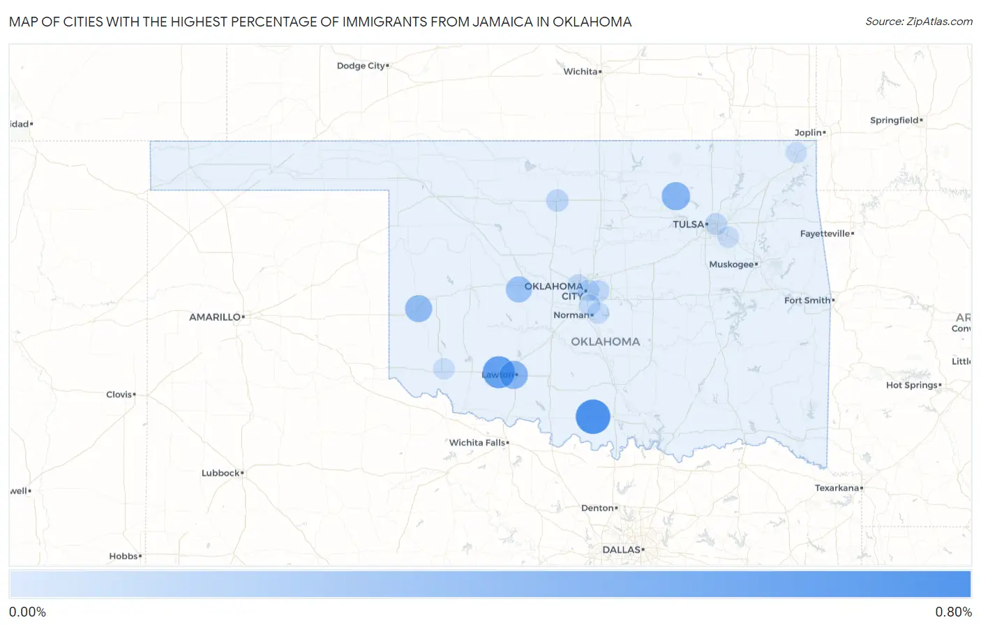 Cities with the Highest Percentage of Immigrants from Jamaica in Oklahoma Map
