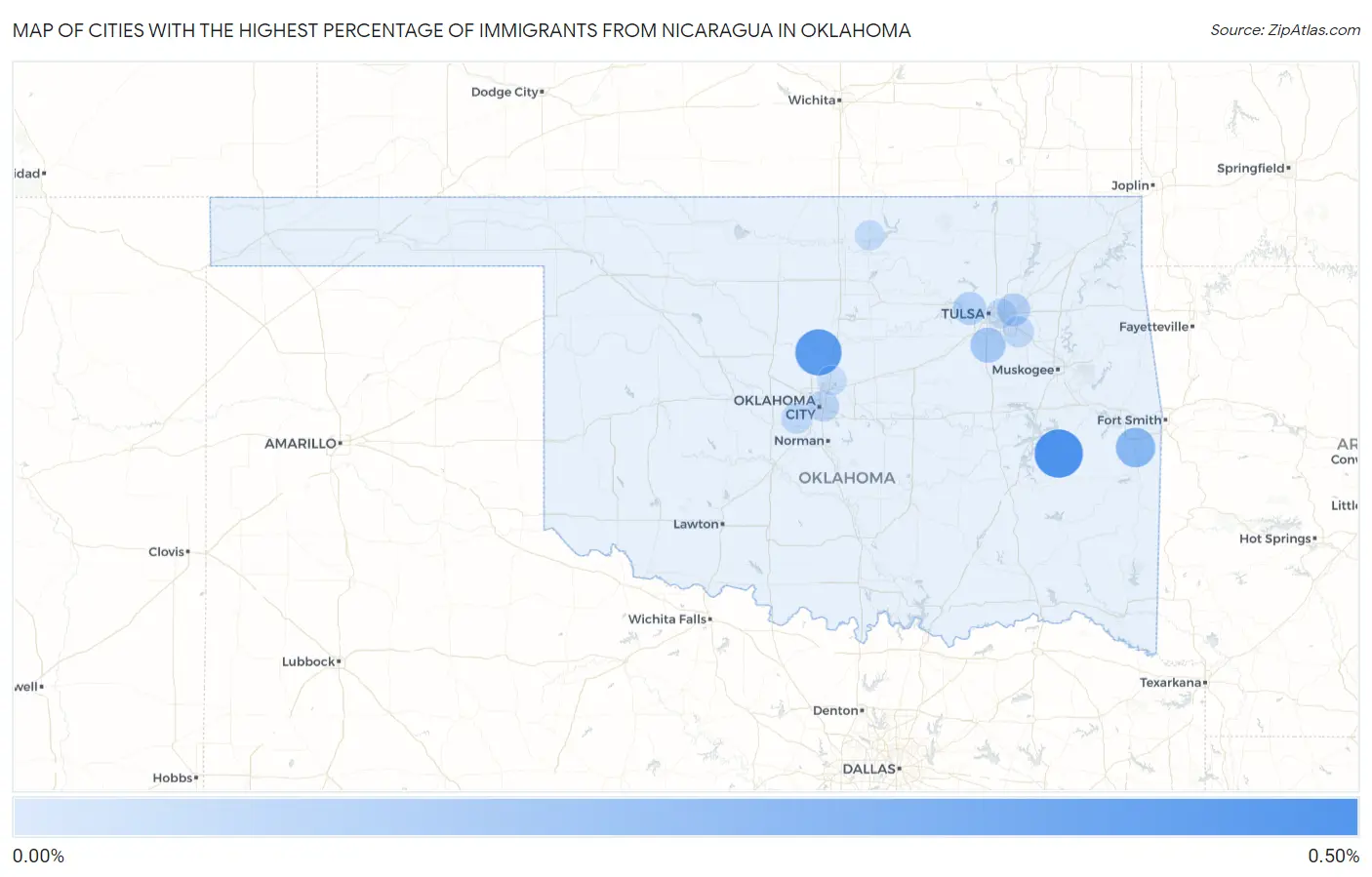 Cities with the Highest Percentage of Immigrants from Nicaragua in Oklahoma Map