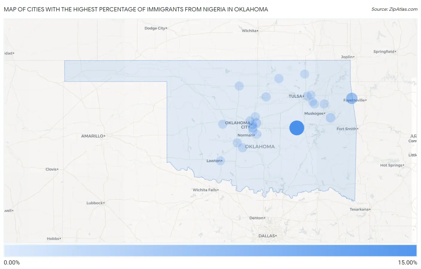 Cities with the Highest Percentage of Immigrants from Nigeria in Oklahoma Map