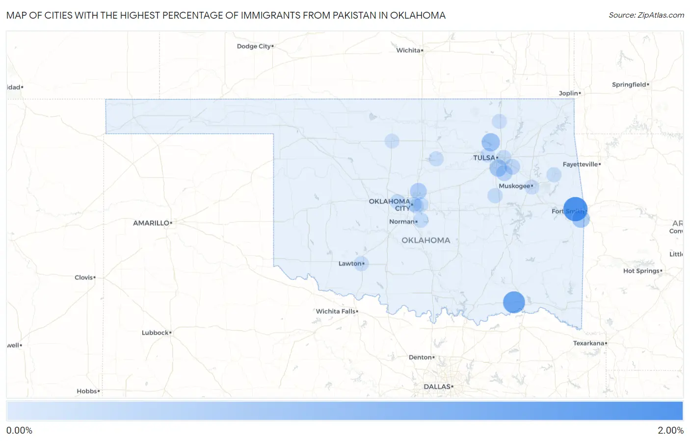 Cities with the Highest Percentage of Immigrants from Pakistan in Oklahoma Map
