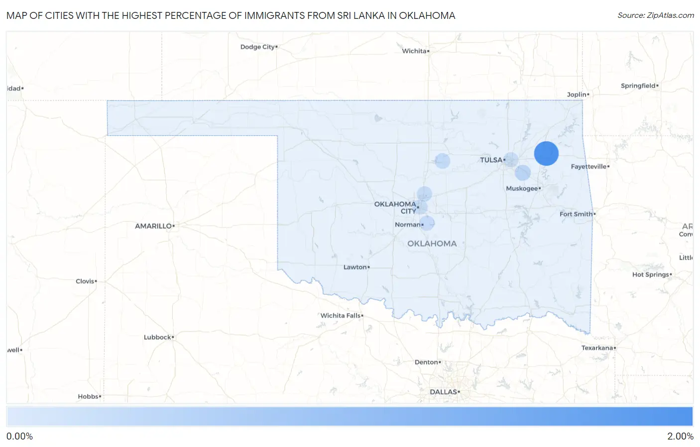Cities with the Highest Percentage of Immigrants from Sri Lanka in Oklahoma Map