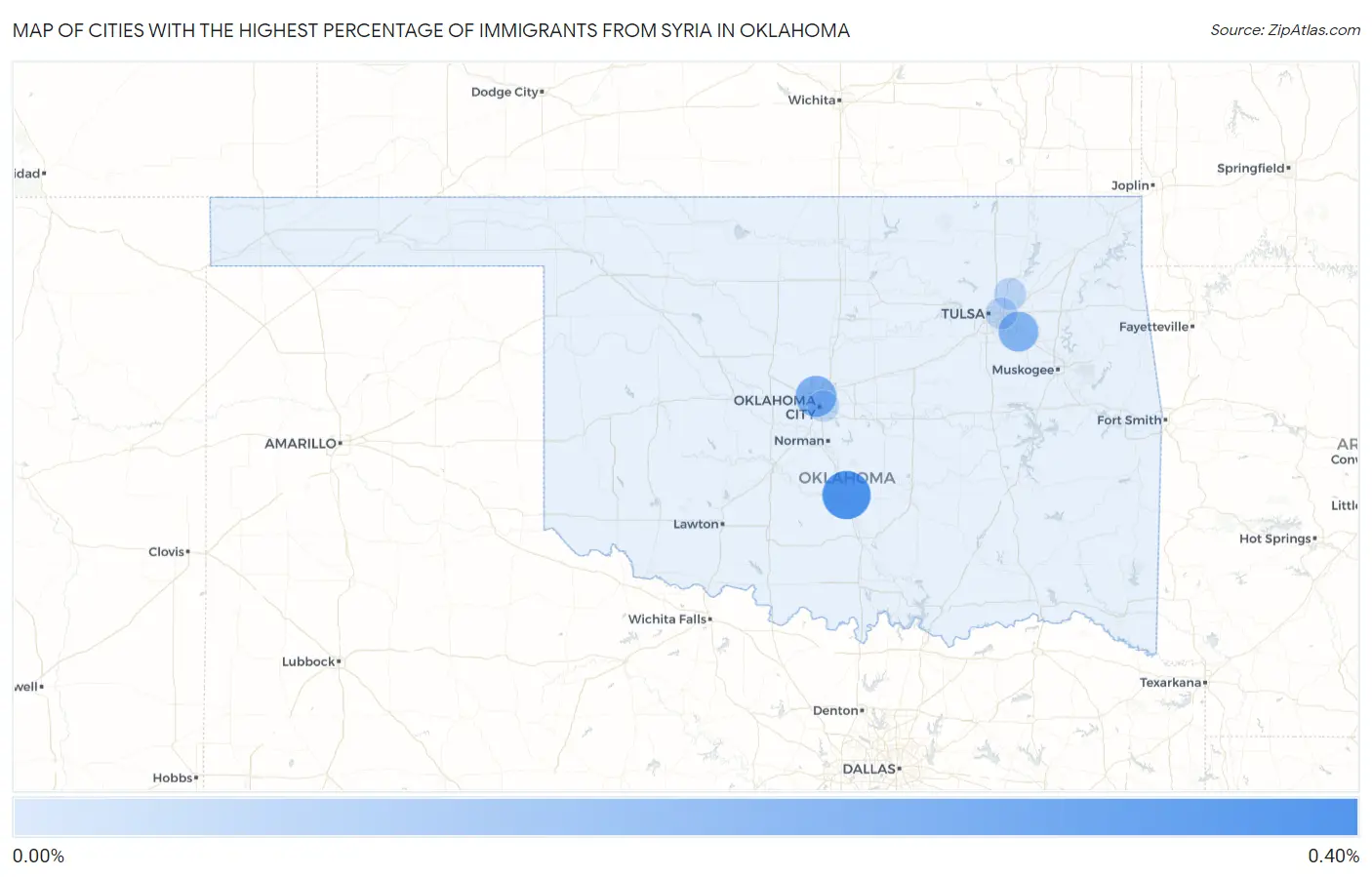 Cities with the Highest Percentage of Immigrants from Syria in Oklahoma Map