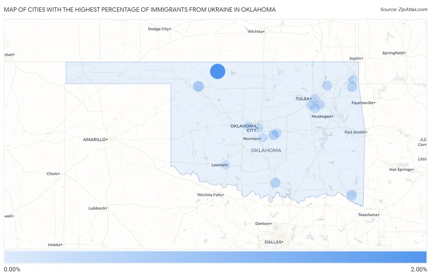 Cities with the Highest Percentage of Immigrants from Ukraine in Oklahoma Map