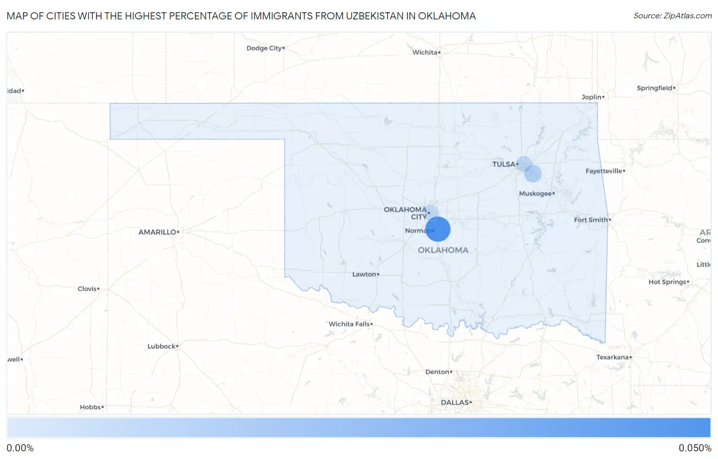 Cities with the Highest Percentage of Immigrants from Uzbekistan in Oklahoma Map