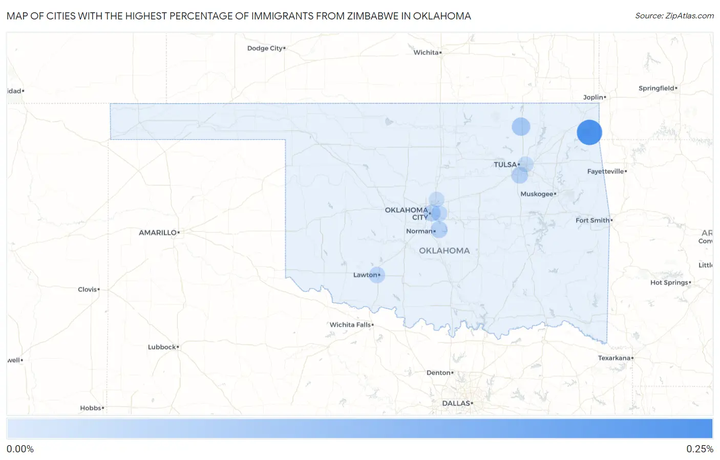 Cities with the Highest Percentage of Immigrants from Zimbabwe in Oklahoma Map