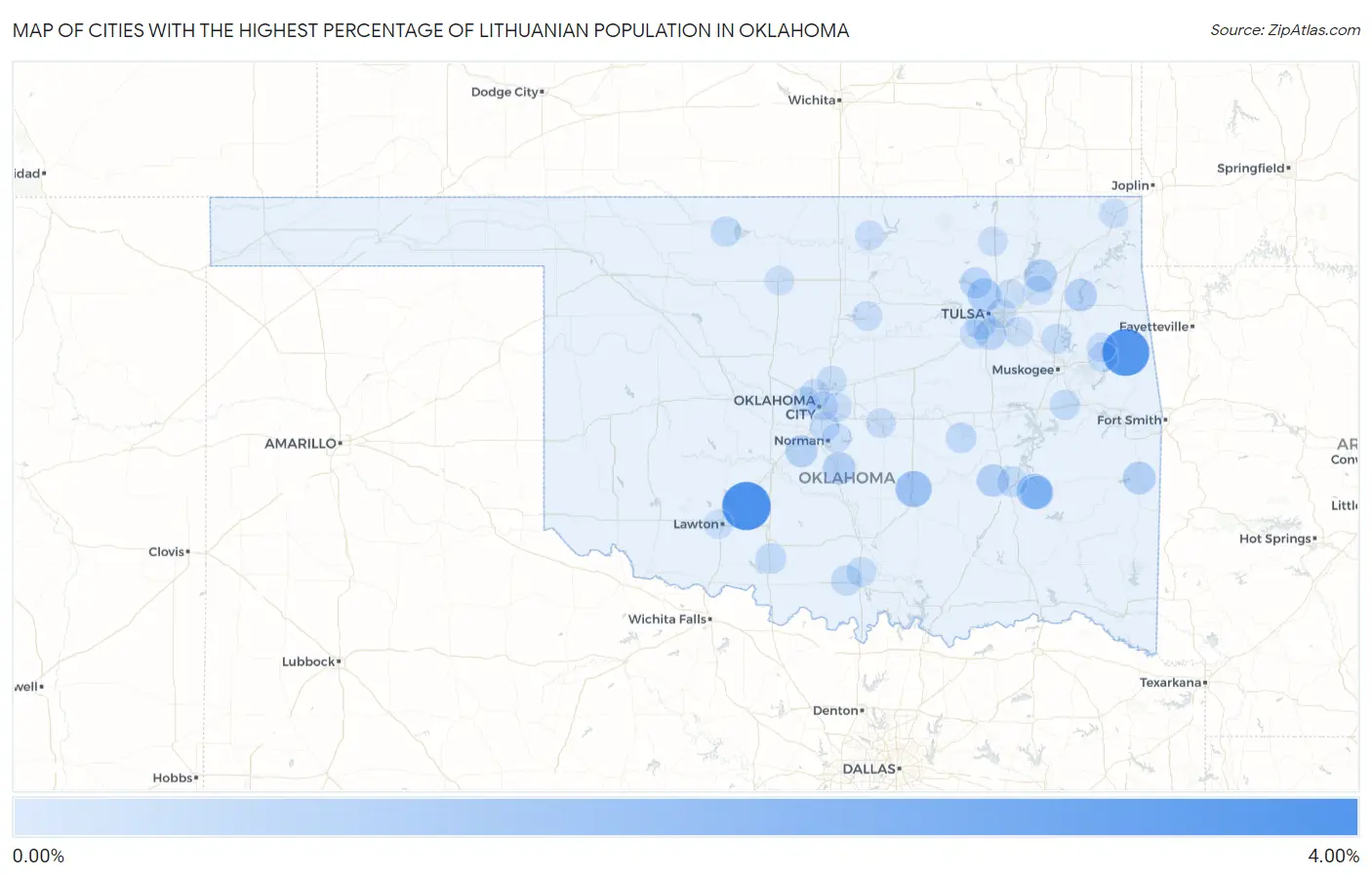 Cities with the Highest Percentage of Lithuanian Population in Oklahoma Map