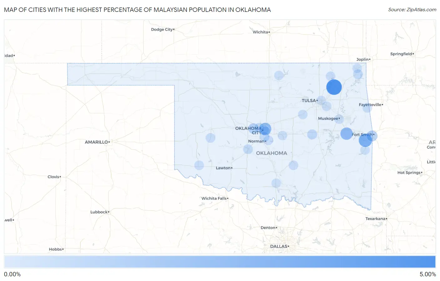 Cities with the Highest Percentage of Malaysian Population in Oklahoma Map