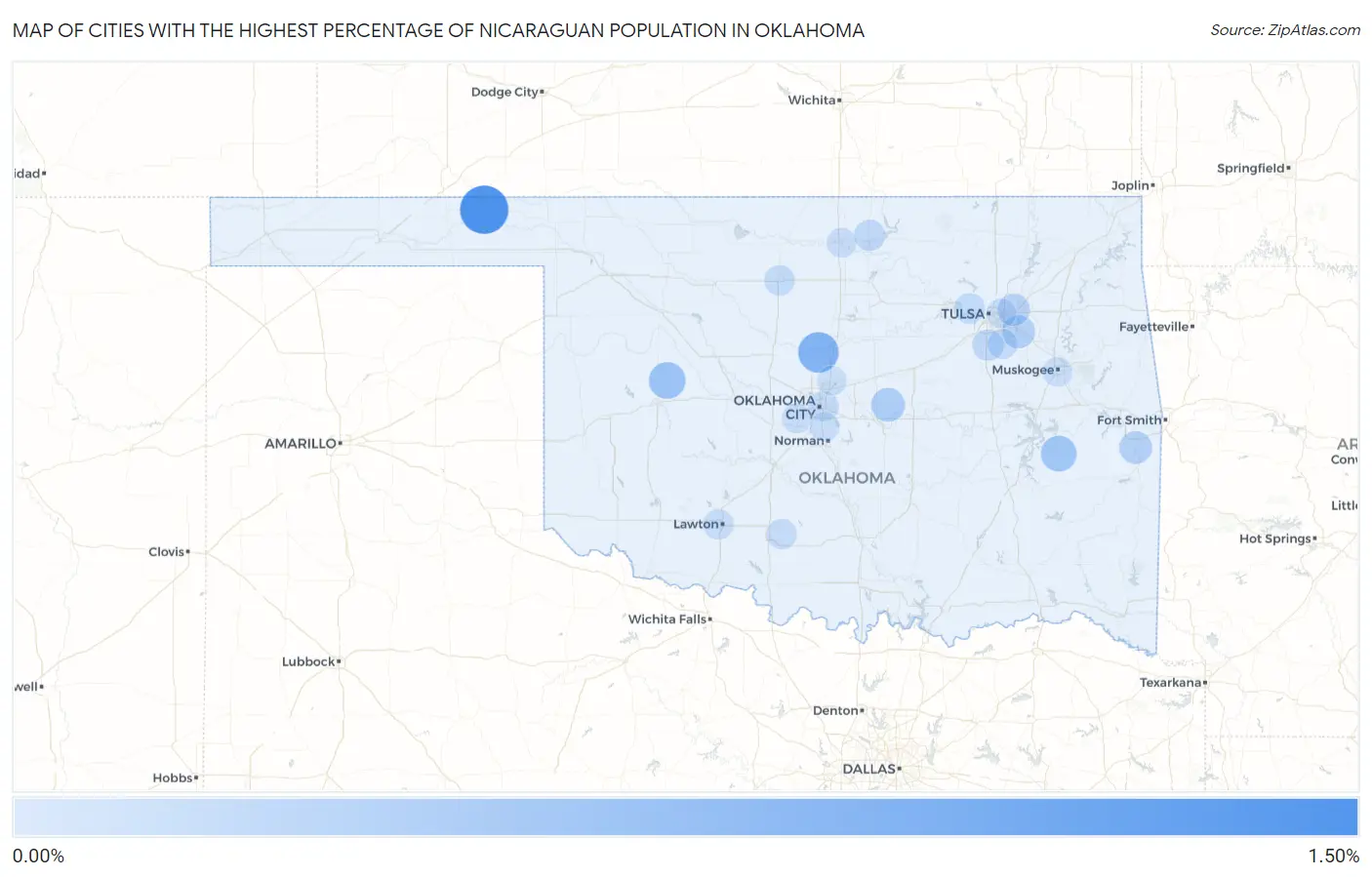 Cities with the Highest Percentage of Nicaraguan Population in Oklahoma Map