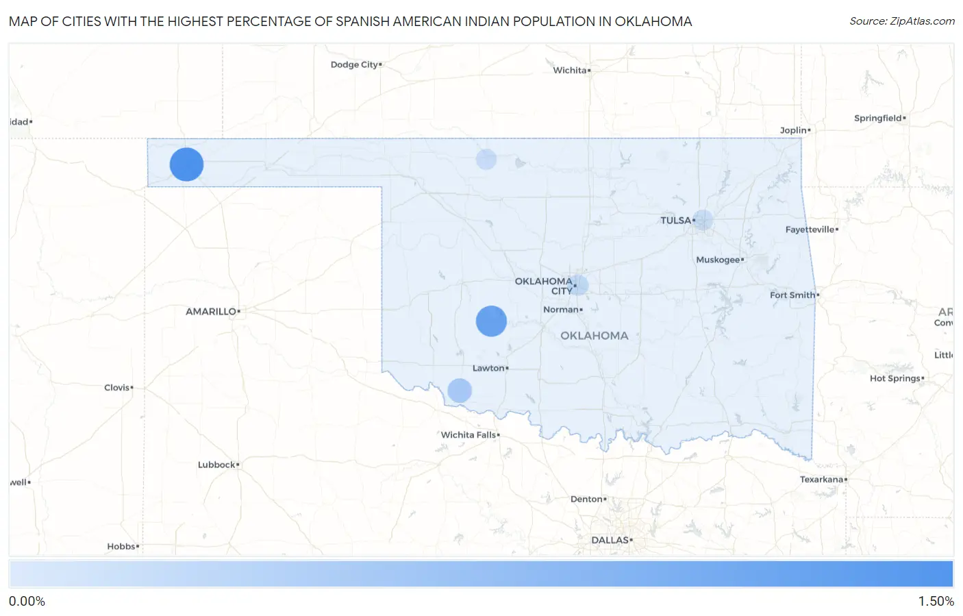 Cities with the Highest Percentage of Spanish American Indian Population in Oklahoma Map