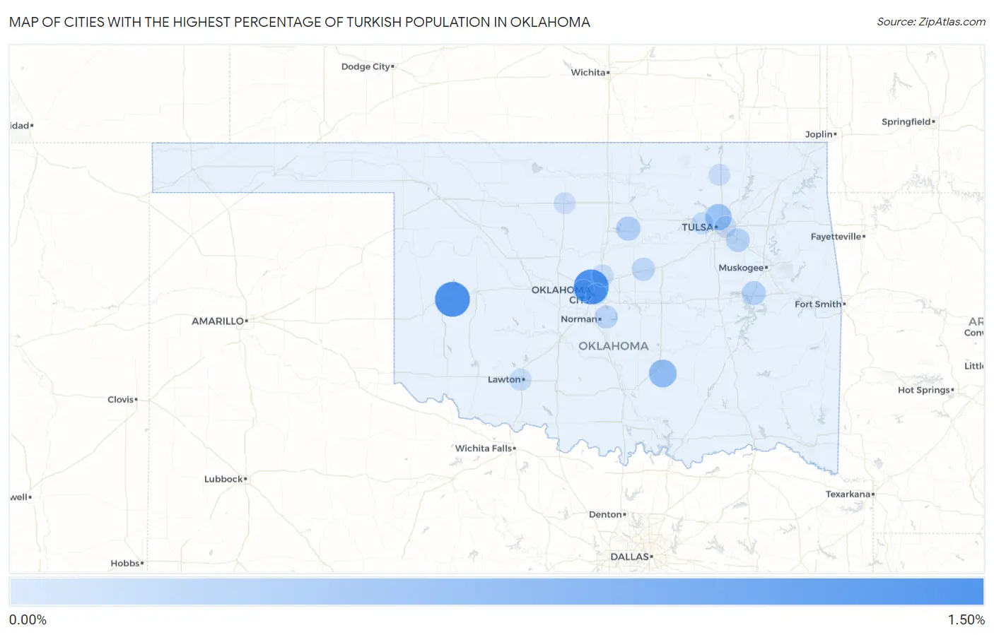 Cities with the Highest Percentage of Turkish Population in Oklahoma Map