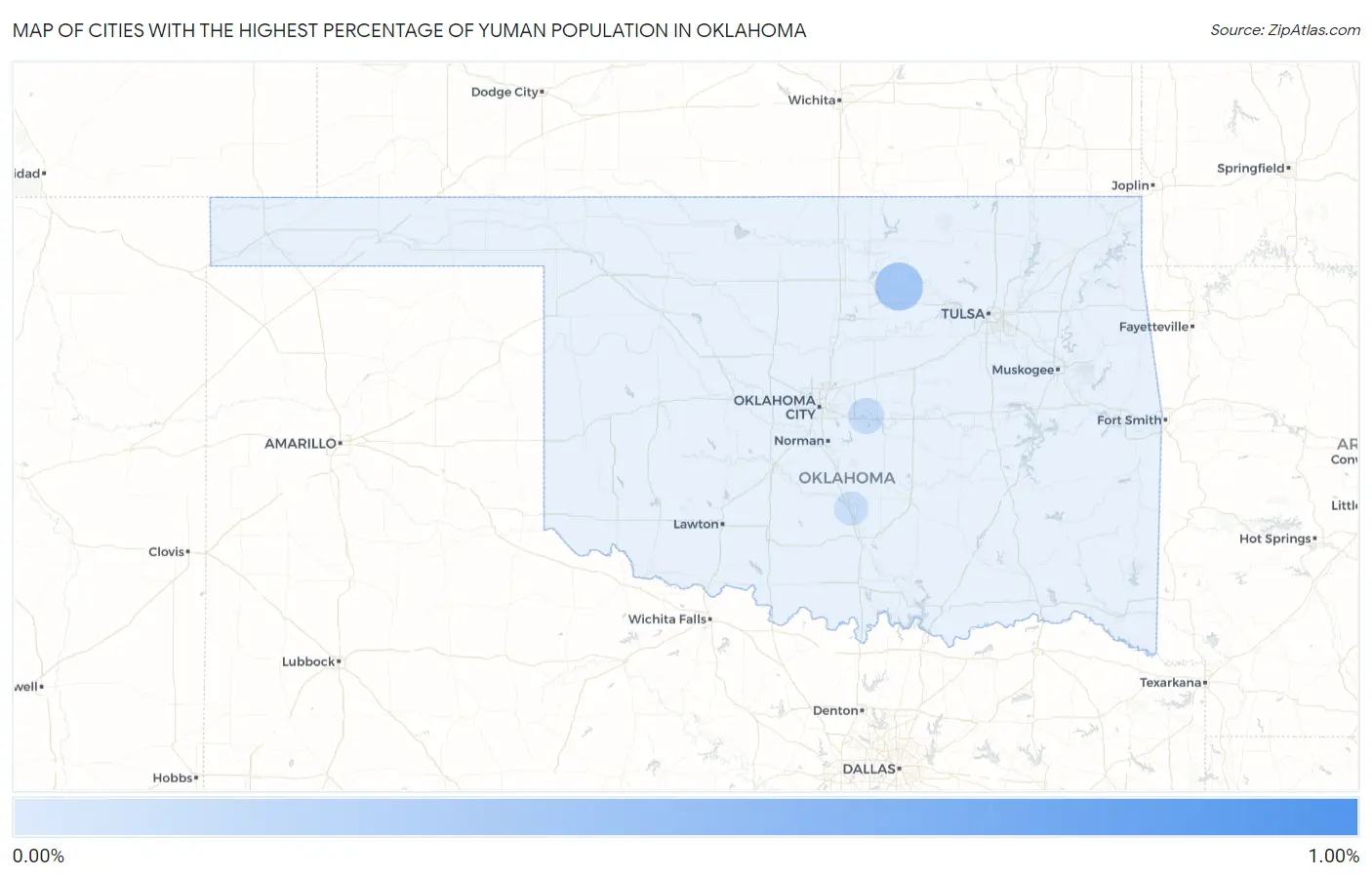 Cities with the Highest Percentage of Yuman Population in Oklahoma Map