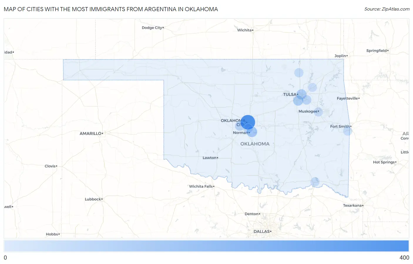 Cities with the Most Immigrants from Argentina in Oklahoma Map