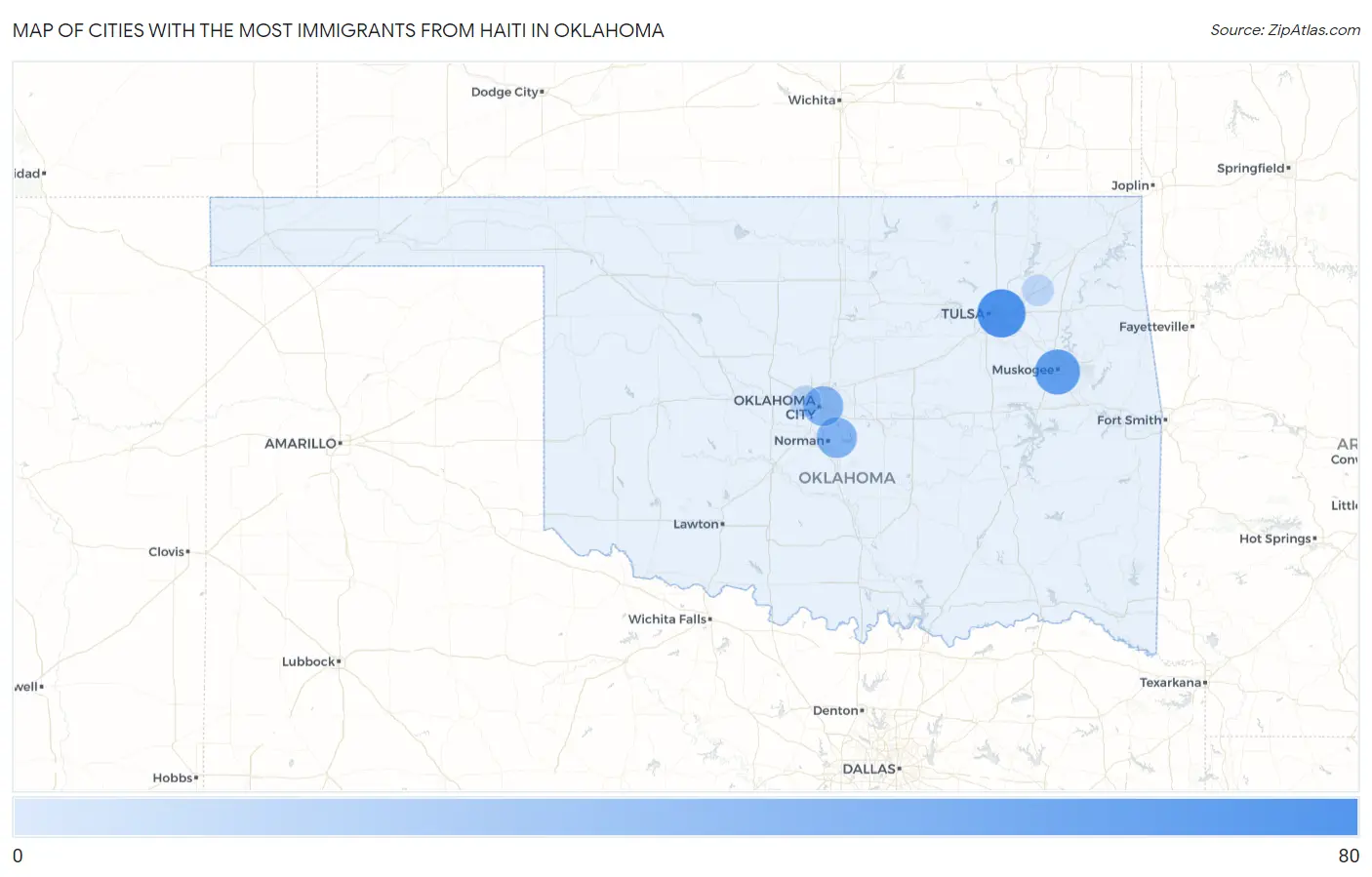 Cities with the Most Immigrants from Haiti in Oklahoma Map