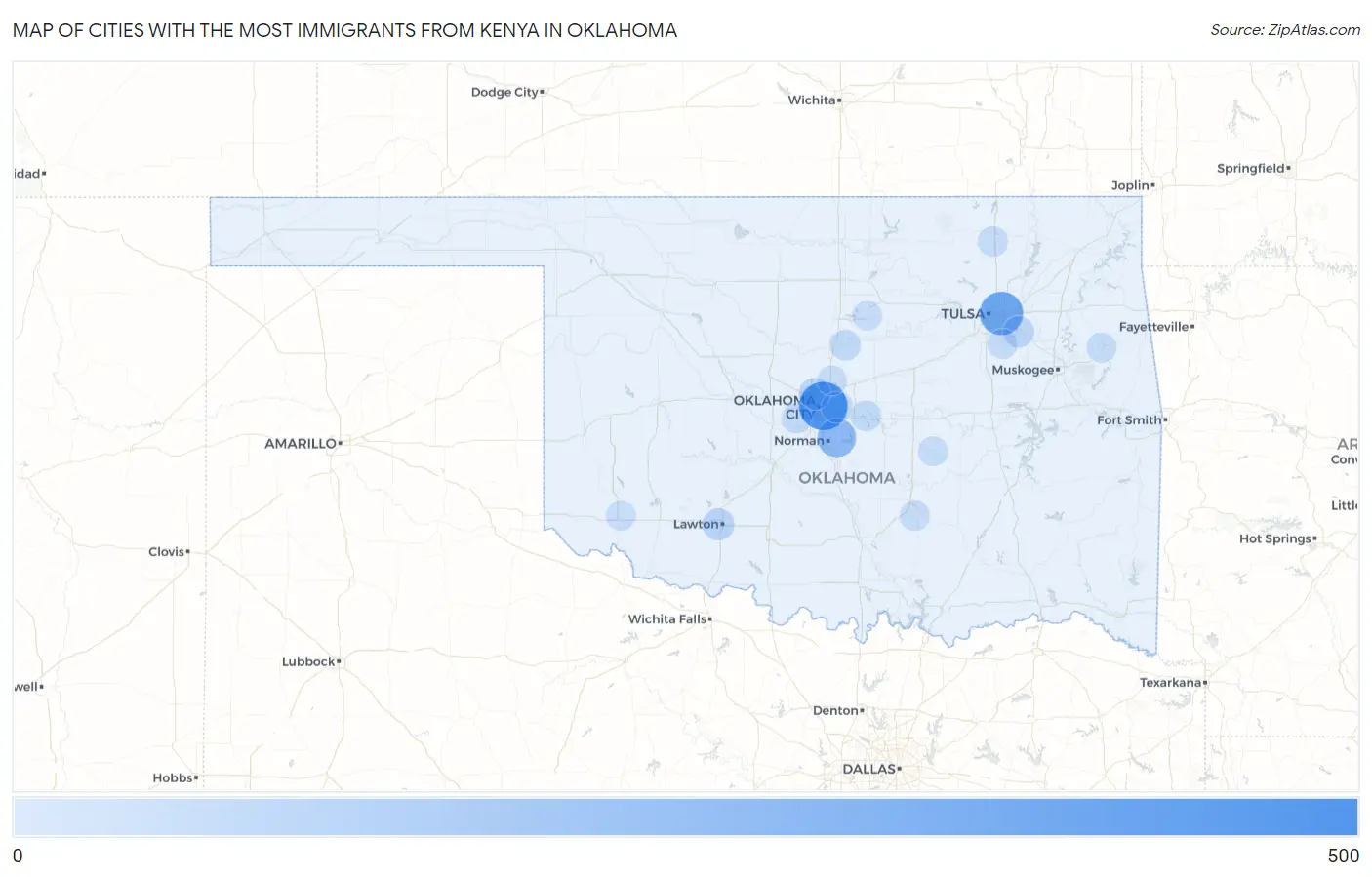 Cities with the Most Immigrants from Kenya in Oklahoma Map