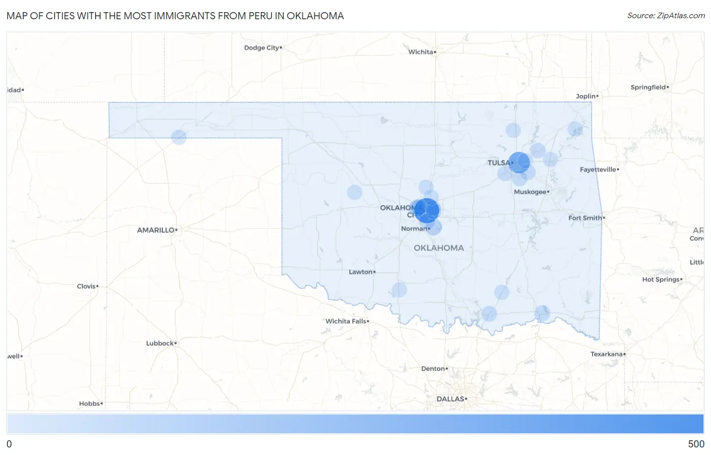 Cities with the Most Immigrants from Peru in Oklahoma Map