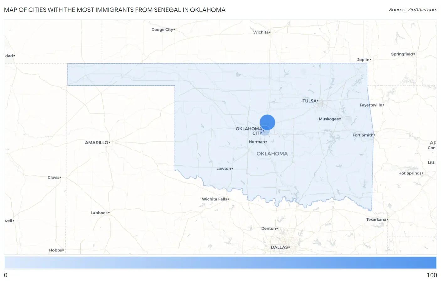 Cities with the Most Immigrants from Senegal in Oklahoma Map