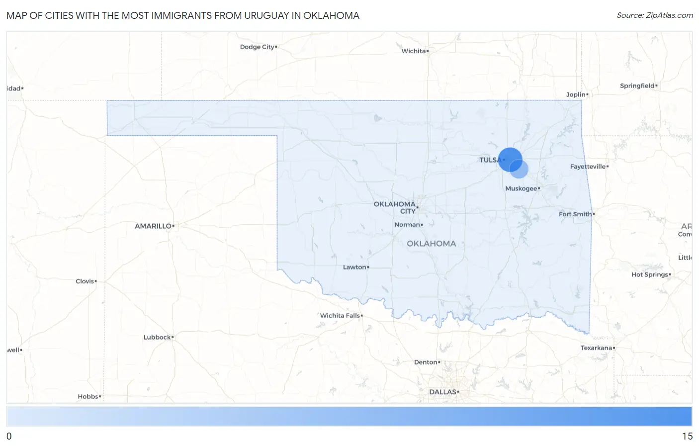 Cities with the Most Immigrants from Uruguay in Oklahoma Map