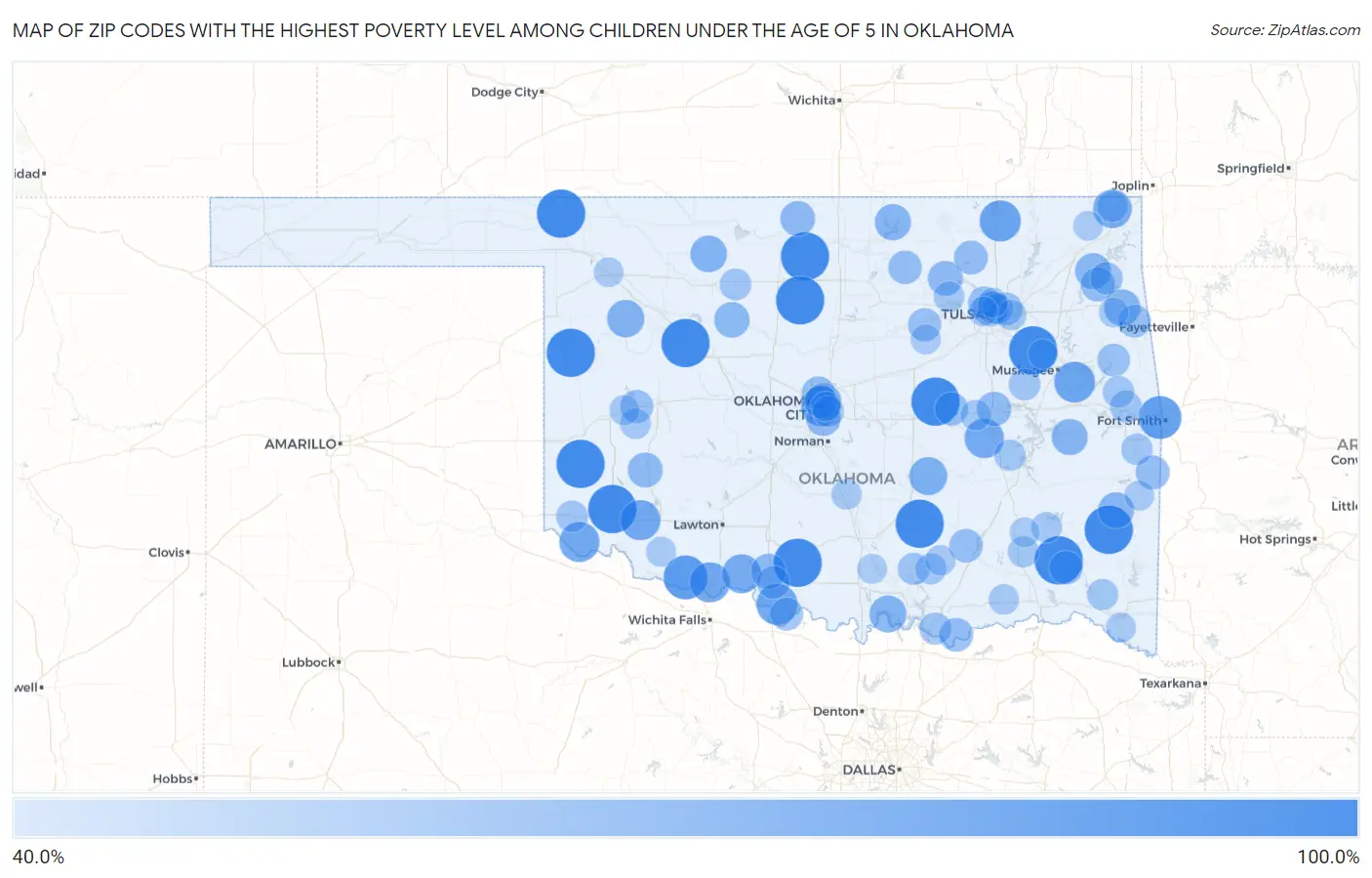 Zip Codes with the Highest Poverty Level Among Children Under the Age of 5 in Oklahoma Map