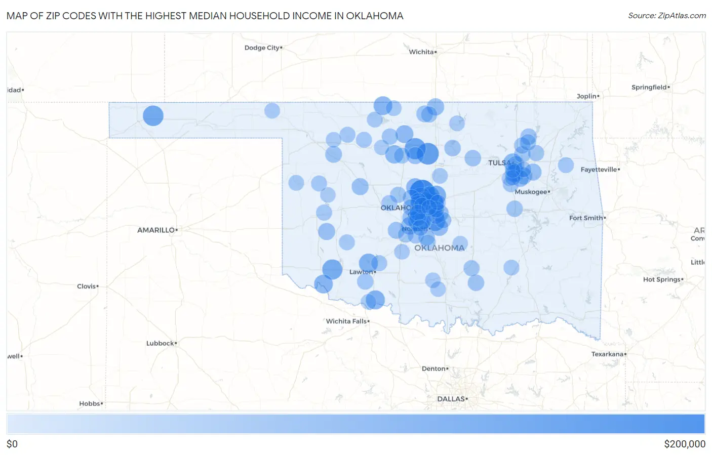 Zip Codes with the Highest Median Household Income in Oklahoma Map