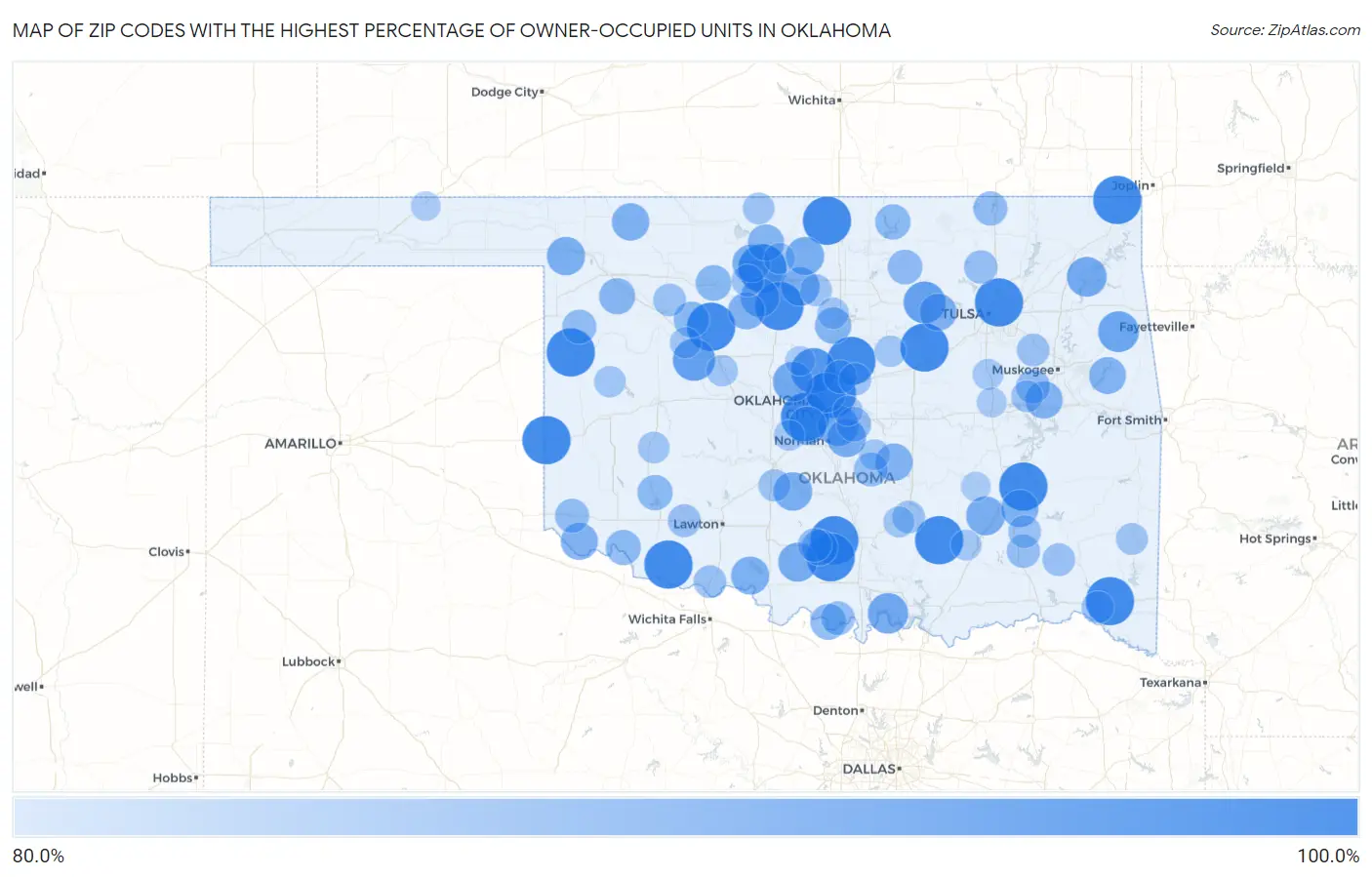 Zip Codes with the Highest Percentage of Owner-Occupied Units in Oklahoma Map