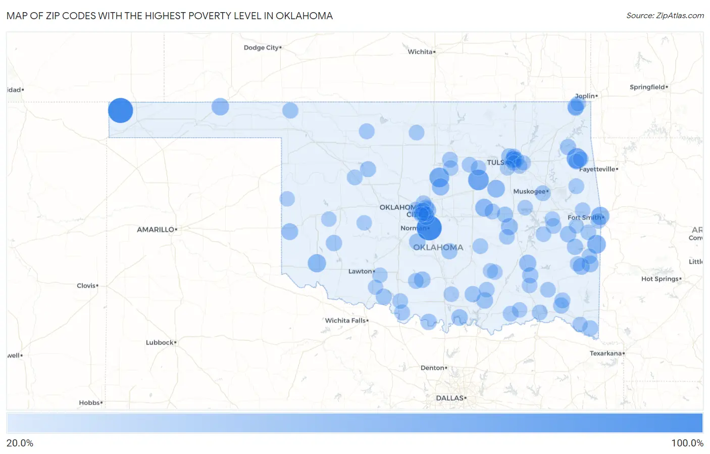 Zip Codes with the Highest Poverty Level in Oklahoma Map