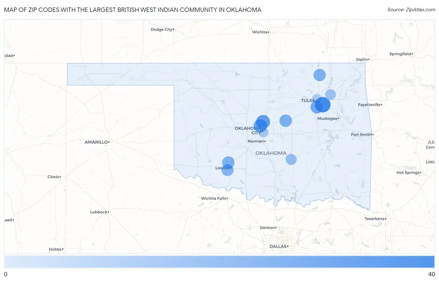 Zip Codes with the Largest British West Indian Community in Oklahoma Map