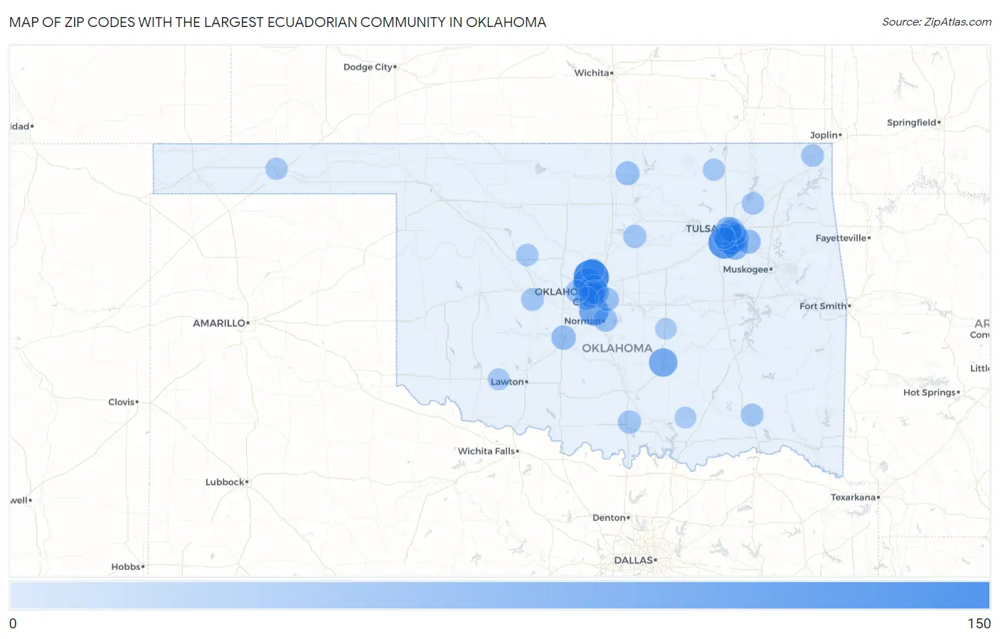 Zip Codes with the Largest Ecuadorian Community in Oklahoma Map