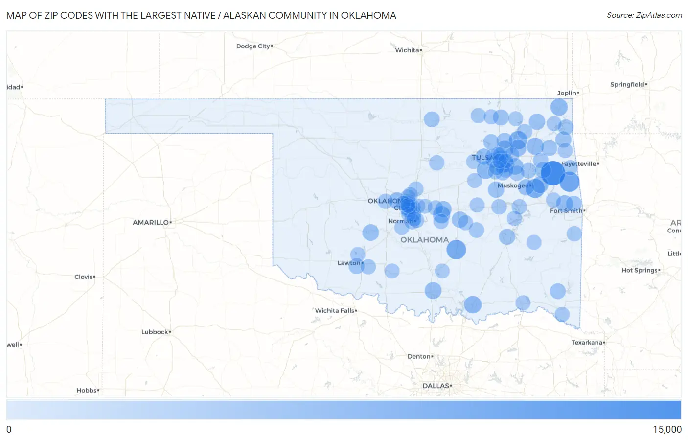 Zip Codes with the Largest Native / Alaskan Community in Oklahoma Map