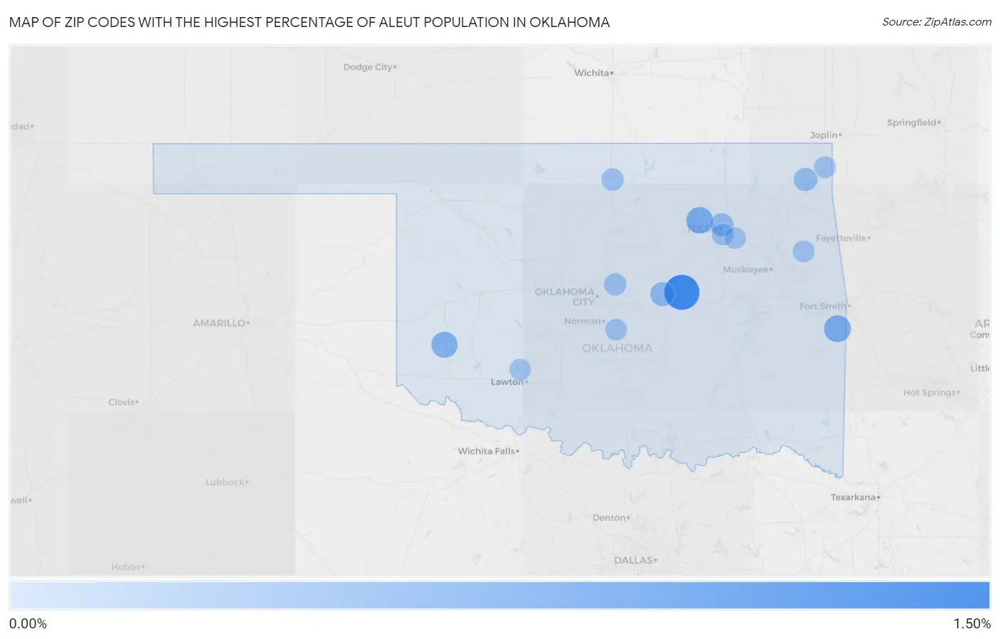 Zip Codes with the Highest Percentage of Aleut Population in Oklahoma Map