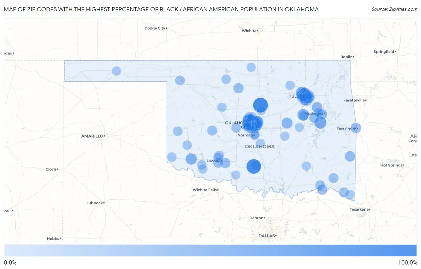 Zip Codes with the Highest Percentage of Black / African American Population in Oklahoma Map