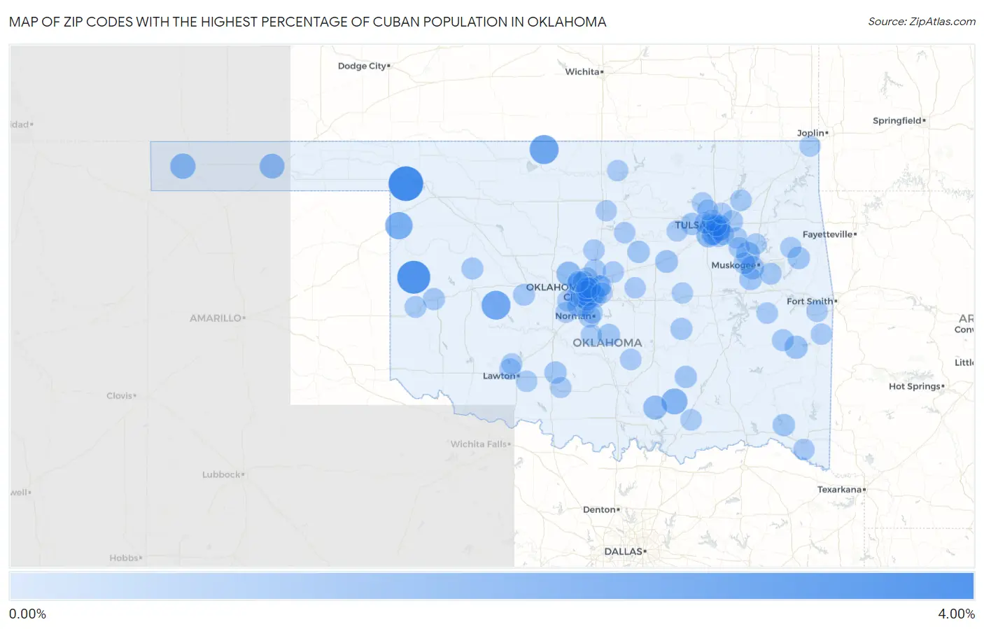 Zip Codes with the Highest Percentage of Cuban Population in Oklahoma Map