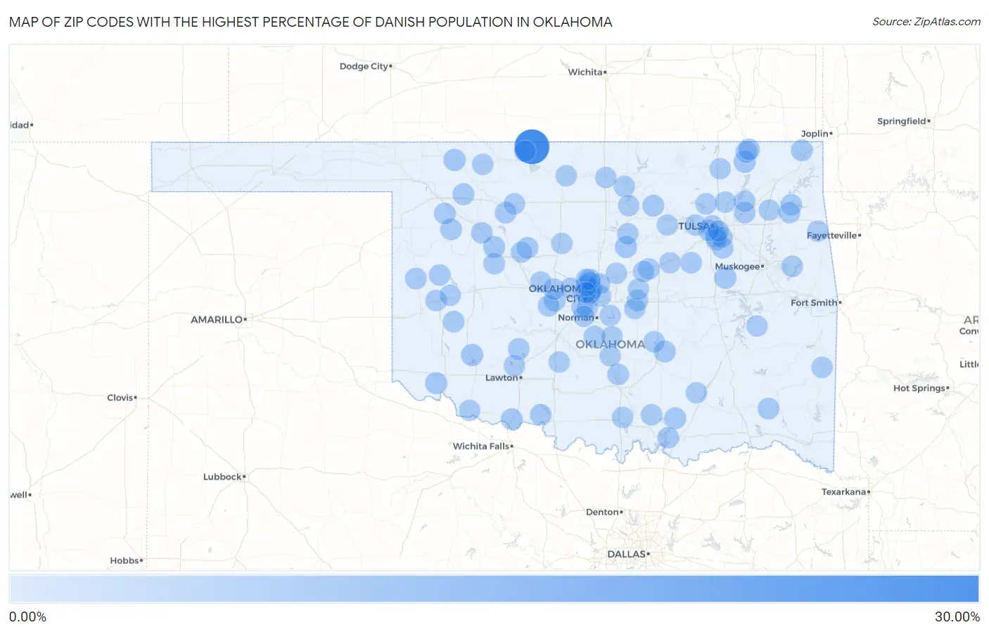 Zip Codes with the Highest Percentage of Danish Population in Oklahoma Map