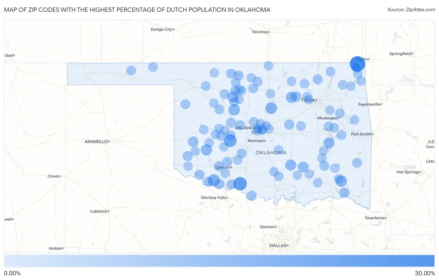 Zip Codes with the Highest Percentage of Dutch Population in Oklahoma Map