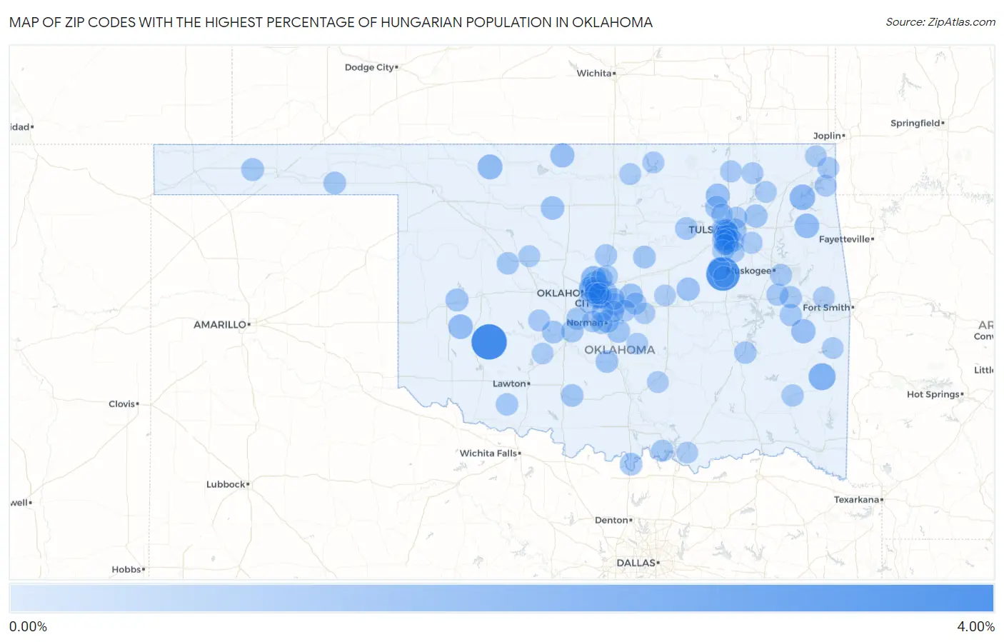 Zip Codes with the Highest Percentage of Hungarian Population in Oklahoma Map