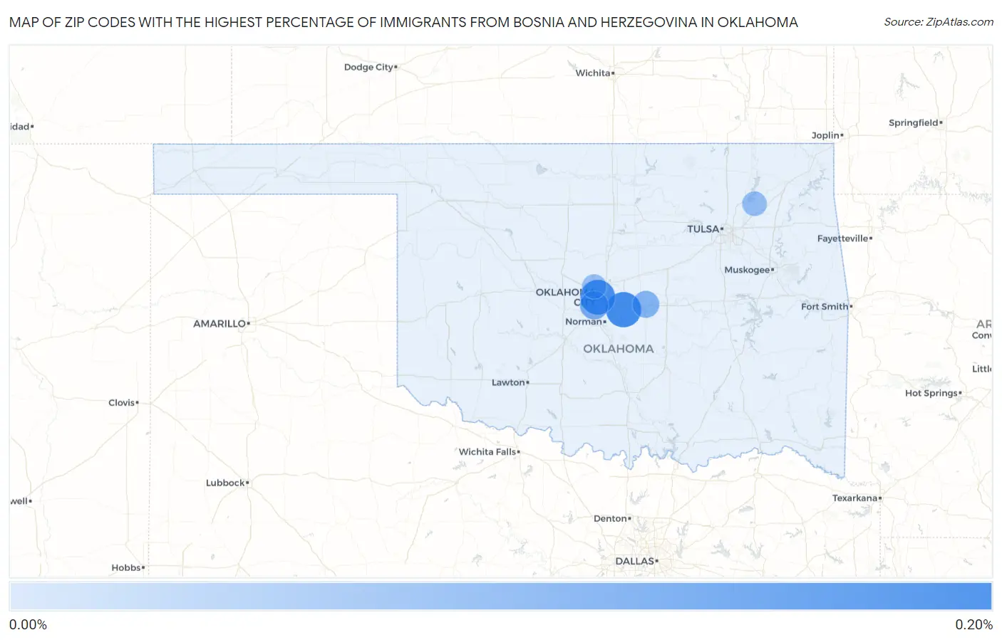 Zip Codes with the Highest Percentage of Immigrants from Bosnia and Herzegovina in Oklahoma Map
