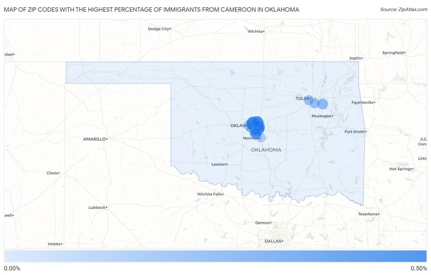 Zip Codes with the Highest Percentage of Immigrants from Cameroon in Oklahoma Map