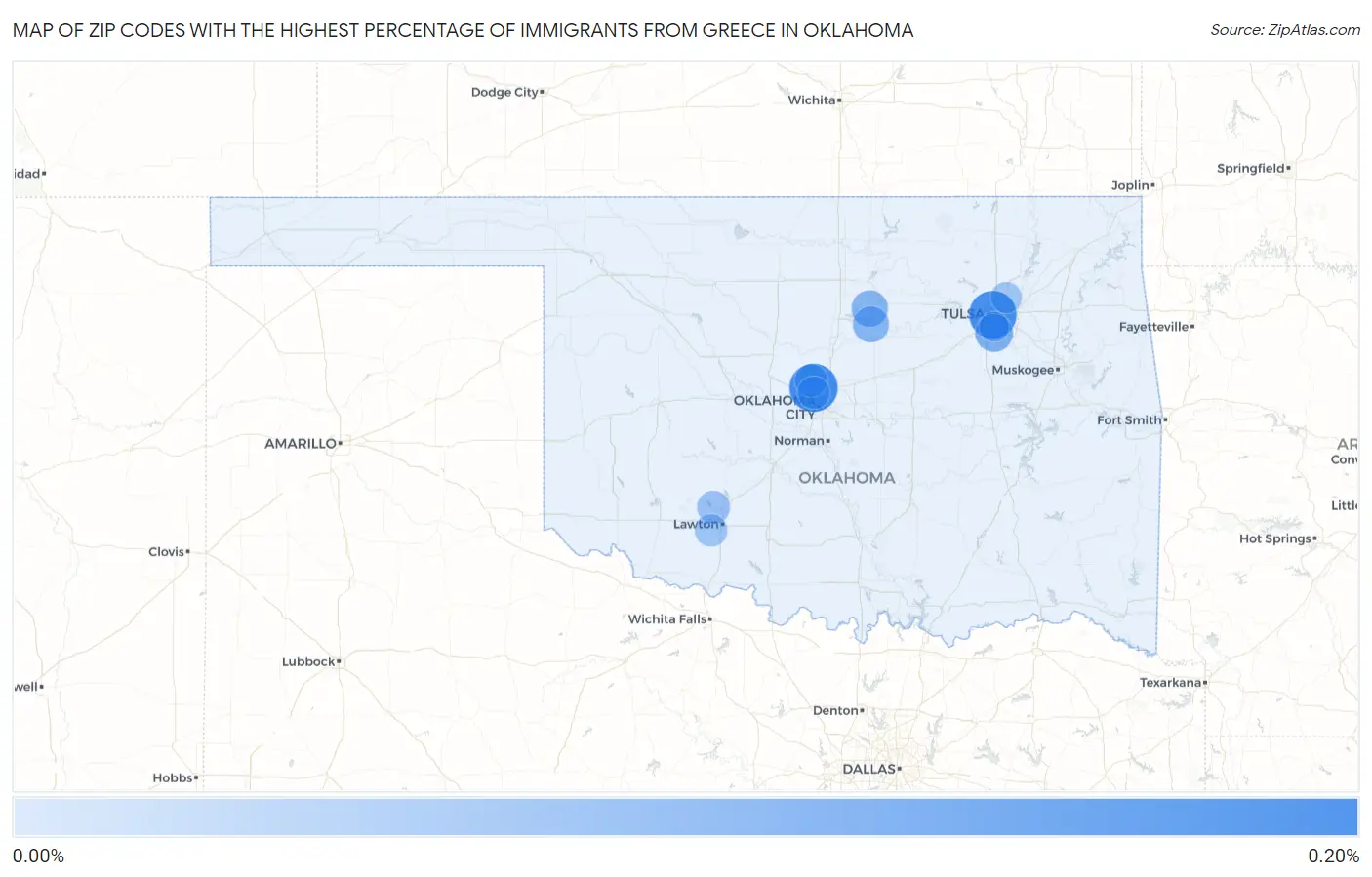 Zip Codes with the Highest Percentage of Immigrants from Greece in Oklahoma Map