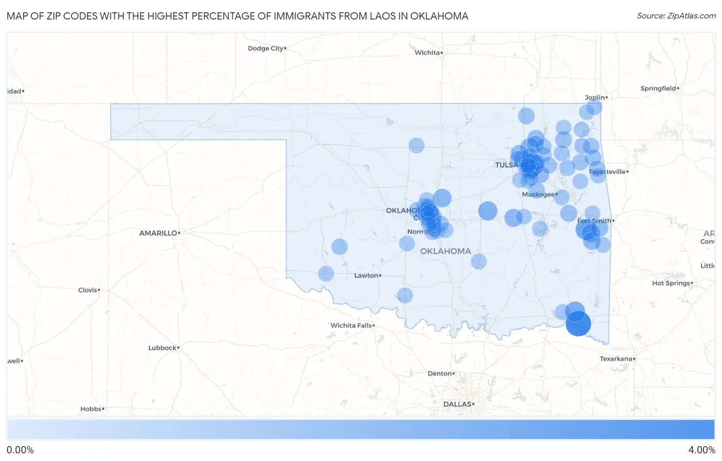 Zip Codes with the Highest Percentage of Immigrants from Laos in Oklahoma Map