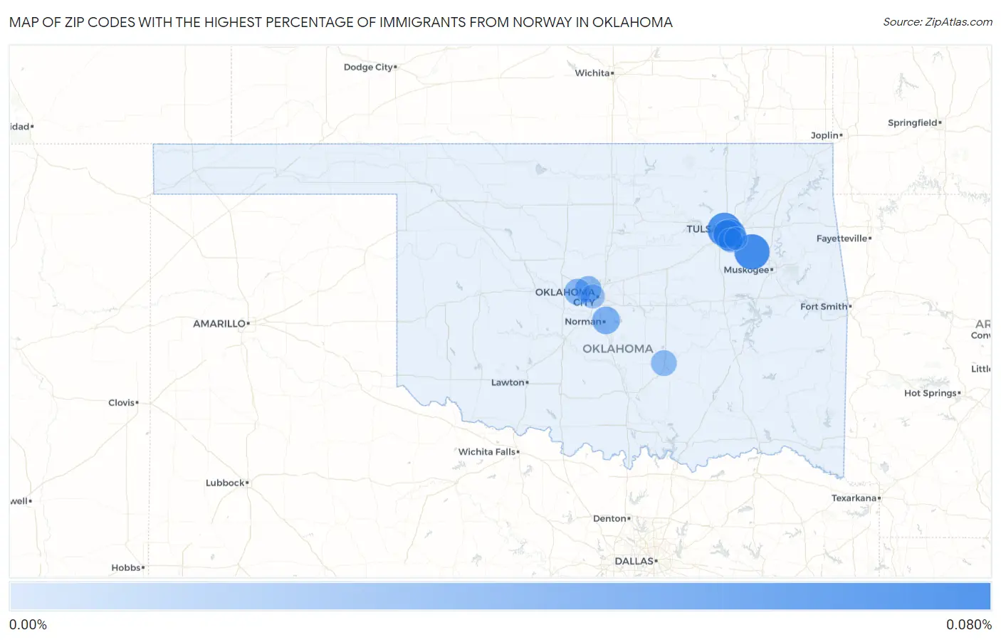 Zip Codes with the Highest Percentage of Immigrants from Norway in Oklahoma Map