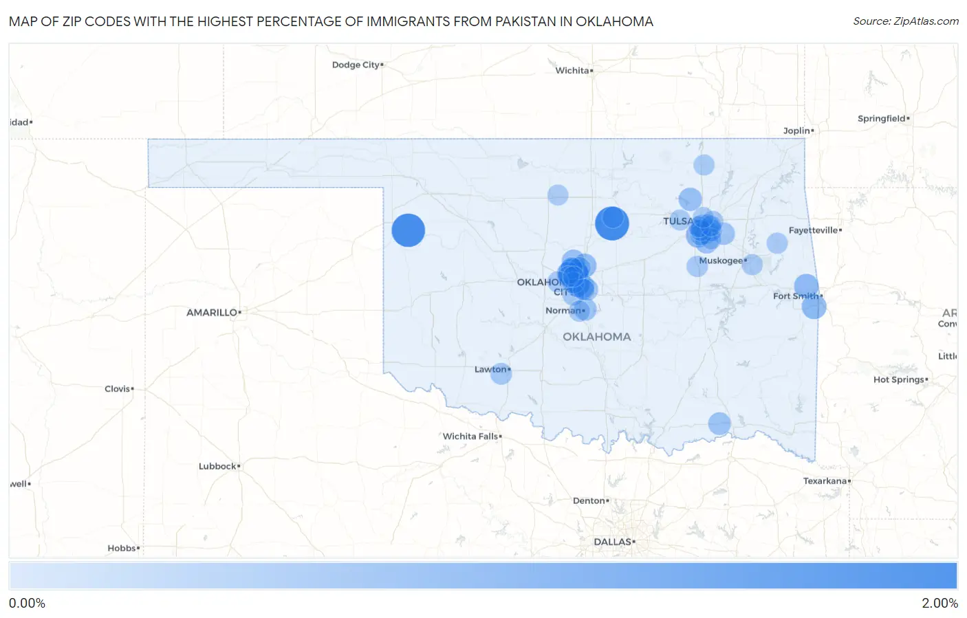 Zip Codes with the Highest Percentage of Immigrants from Pakistan in Oklahoma Map