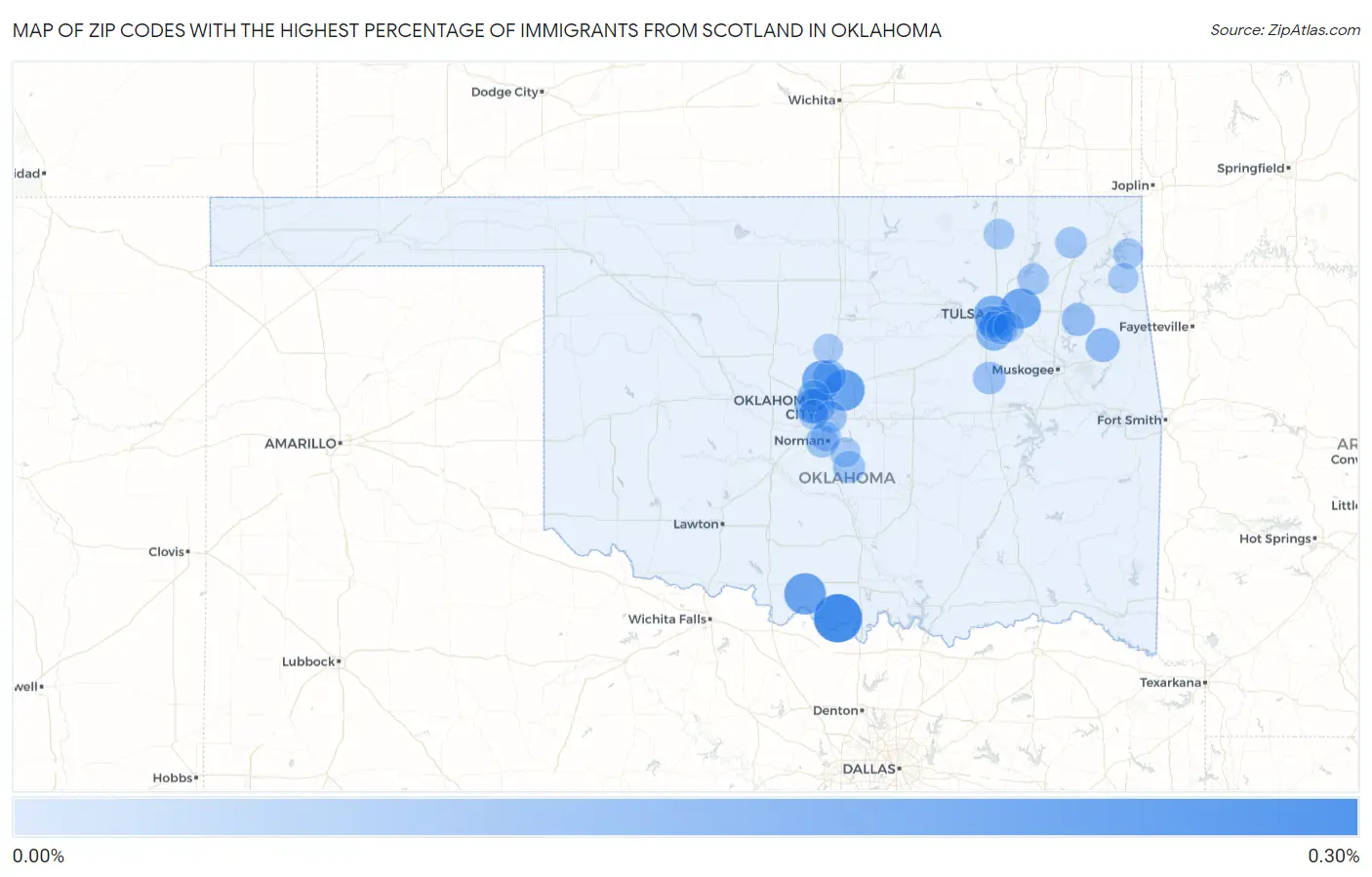 Zip Codes with the Highest Percentage of Immigrants from Scotland in Oklahoma Map