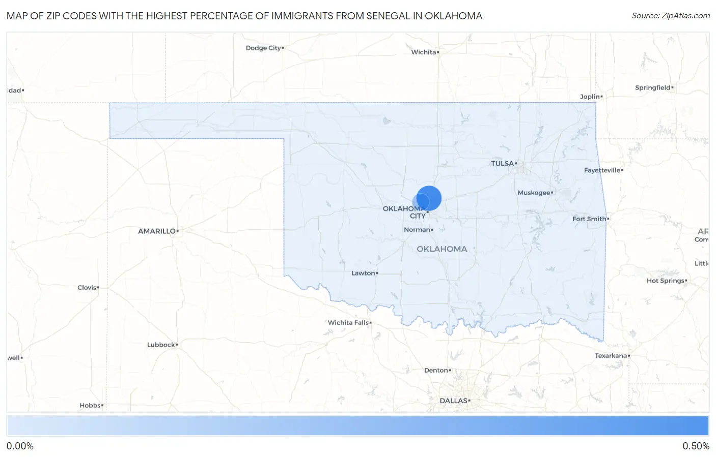 Zip Codes with the Highest Percentage of Immigrants from Senegal in Oklahoma Map