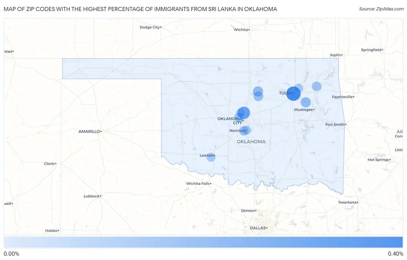 Zip Codes with the Highest Percentage of Immigrants from Sri Lanka in Oklahoma Map